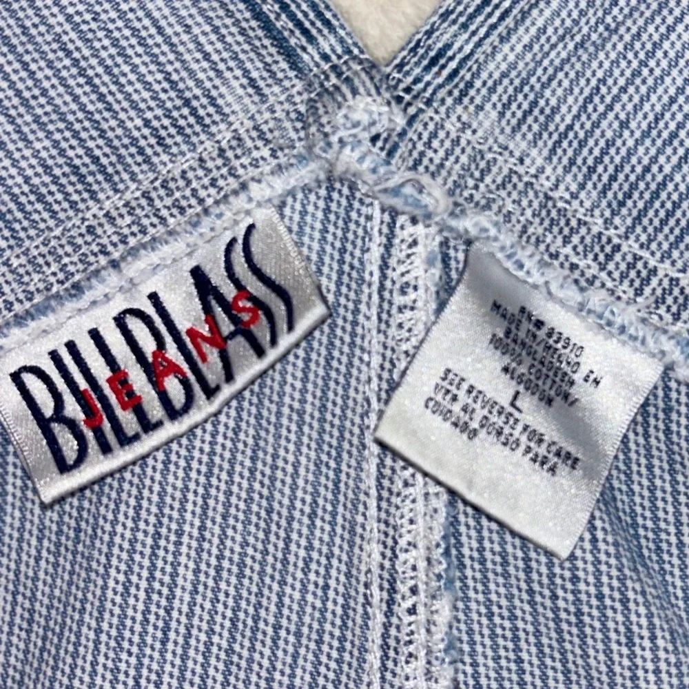 VINTAGE 90s BILL BLASS Shortalls Jeans Overall Shorts Jort Stripe Hammer Loop